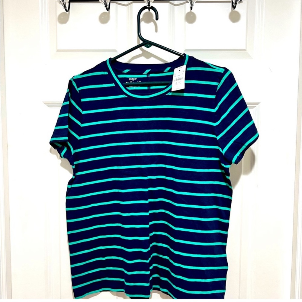 NWT J. Crew Girlfriend Tee in Blue and Green Stripes